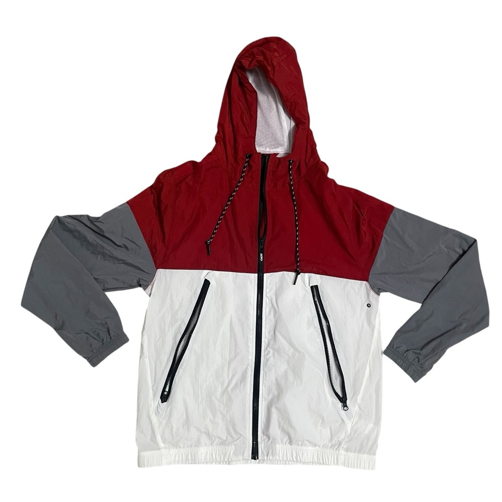 Aeropostale Red, Gray, and White Hooded Windbreaker NWT Medium